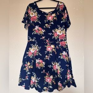 Short Navy Blue Floral Dress